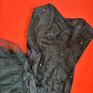 Vintage Black Lace Rhinestone Embellished Mermaid Style Strapless Formal Dress - Picture 1 of 10