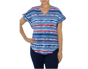 Ruby Rd. V-Ausschnitt Flatterärmel rot weiß blau Top Größe Small patriotisch USA - Bild 1 von 9