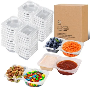 20 sets Reusable Snack Containers 2 Compartment Condiment Container With Lids... - Foto 1 di 7