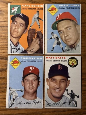 1954 Topps Baseball Lot Of 4, Carl Scheib, Willie Jones, Matt Batts, Vgex - Image 1 of 4