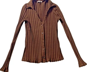 Camicetta donna Reformation elasticizzata scollo a V increspato manica lunga cioccolato taglia S - Foto 1 di 11