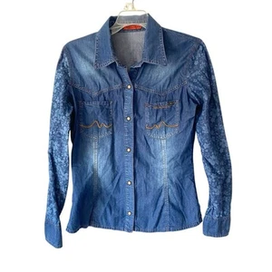 Vintage Kenzo Jeans Fitted Snap Button Cotton Denim Embroidered Shirt medium - Picture 1 of 8