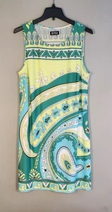 Nicole Miller "Style" Shift Dress Jersey Sheath Green Geometric Pattern Size L - Picture 1 of 5