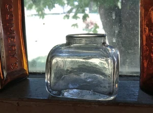 1840s FREE BLOWN PONTILED SQUARE GLASS INKWELL DUG IN 1850s OUTHOUSE PRIVY - Picture 1 of 8