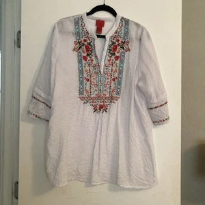 Cristina Blouse White Sz Xl Bamboo With Embroidery Floral (0510353) - Picture 1 of 9
