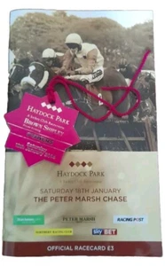 TARJETA DE CARRERA DE HAYDOCK PARK + INSIGNIA O&T, 18 DE ENERO DE 2014 - DÍA DE PERSECUCIÓN DE PETER MARSH - Imagen 1 de 15