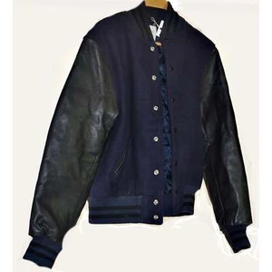 Billy Reid Men's 'Finn' Suede Bomber with Leather Sleeves Small  Navy/Black - Bild 1 von 4