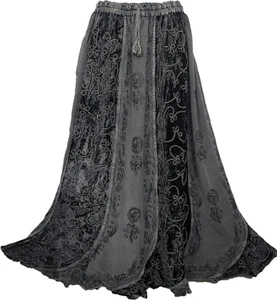 Silver Grey Skirt Winter Velvet Gothic Party Medieval Halloween Maxi - Picture 1 of 8