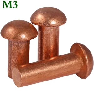 M3 Dome Head Solid Copper Rivets Round Head Solid Rivets Old School Fastener - Picture 1 of 11