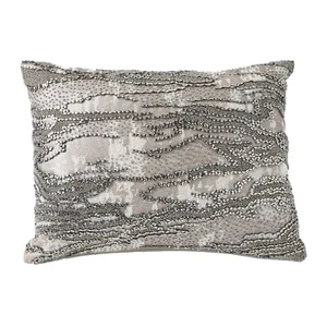 MICHAEL ARAM MOIRE SILVER METALLIC FOIL BEAD THROW DECORATIVE PILLOW COTTON NEW - Picture 1 of 15