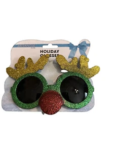 Merangue Holiday Glasses Green Color Frame With Red Nose. New W/ Glitter Accent - Picture 1 of 6