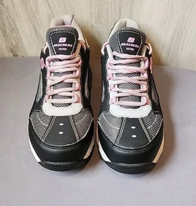 Women's Skechers Work Athletic Steel Toe 76601 Black Pink Gray Memory Foam - 7 - Picture 1 of 8