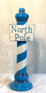Vintage Ceramic North Pole Sign Post Christmas 12”H Blue & White See Description - Picture 1 of 4