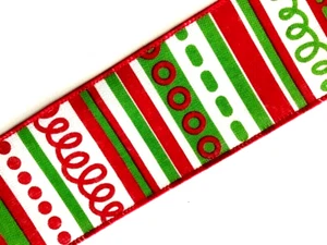 Red Green White 2.5" x 2 yds Stripe Wired Ribbon Christmas Whimsical Elf Grinch - Picture 1 of 6