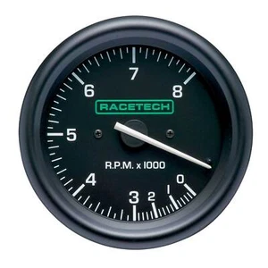 Racetech 80mm Tachometer - 0-8000 RPM, Black, Rev Counter (For 4 6 8 Cylinders) - Picture 1 of 1