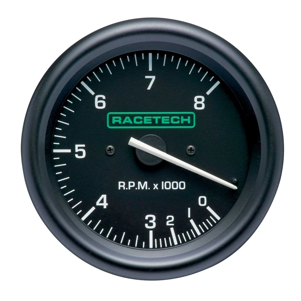 Racetech 80mm Tachometer - 0-8000 RPM, Black, Rev Counter (For 4 6 8 Cylinders) - Image 1 of 1