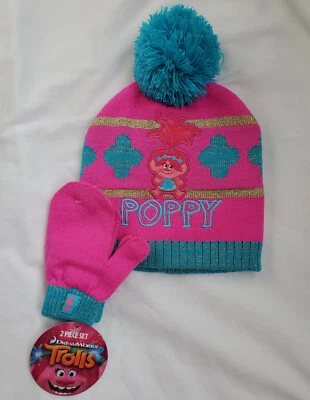 Conjunto de gorro y mitones de amapola rosa Trolls para niñas pequeñas Foto 1 de 2