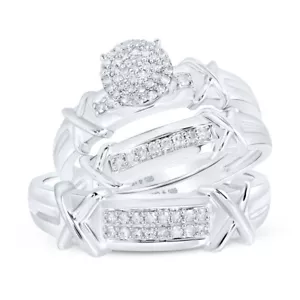Sterling Silver His Hers Round Diamond Cluster Matching Wedding Set 1/3 Cttw - Picture 1 of 1