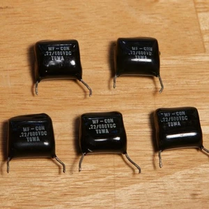 Vintage TOWA Metallize Poly Film Capacitors .22 MF 600V Pulls - Qty 5 - Picture 1 of 4