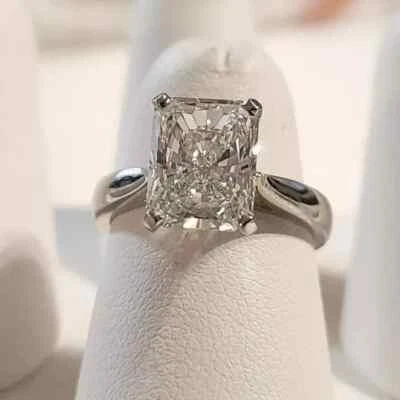 3CT Radiant-Cut VVS1 Moissanite Solitaire Engagement Ring 14K White Gold Plated - Image 1 of 4