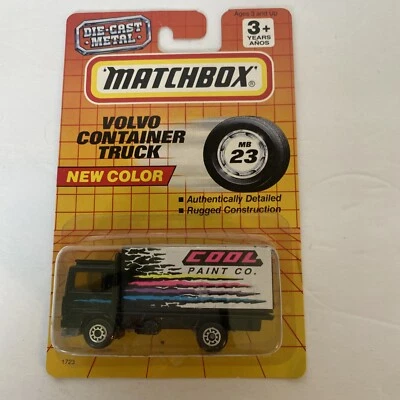 1993 Matchbox #23 Volvo Container Truck New Color Black NEW in Pack - Image 1 of 4
