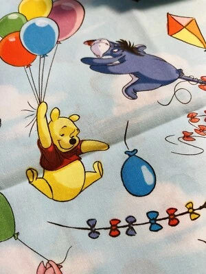 Winnie The Pooh Windy Day Balloons & Kites Blue Calico Cotton Fabric 32 x 44 in - Image 1 of 4