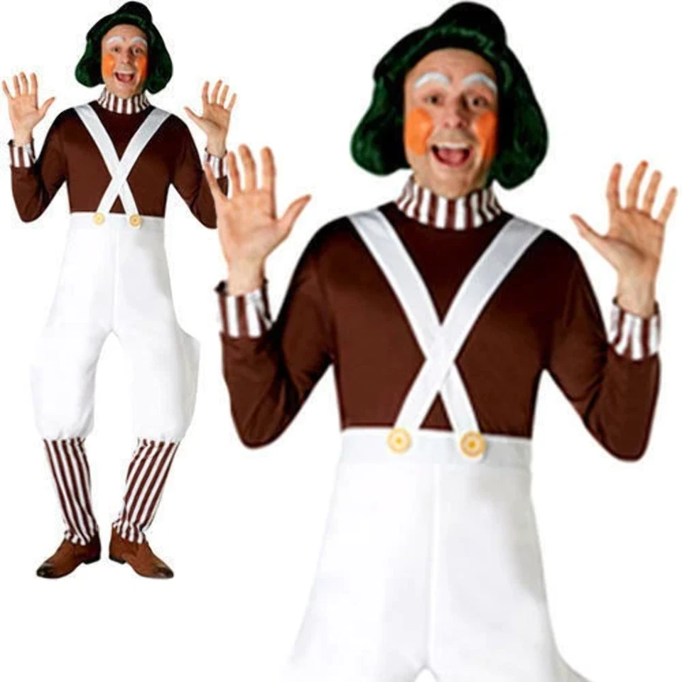 Disfraz de Oopma Loompa para Hombres Adultos Fábrica de Chocolate Vestido Elegante Conjunto Foto 1 de 1