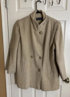 Abrigo De Colección Herman Kay Mujer Lana Beige Abotonado Bolsillos Delanteros Talla XL Ver Detalles Foto 1 de 4