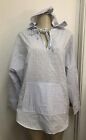 Zara White Blue Striped Top With Hood V Neck Long Sleeve Pouch Size S #C996b