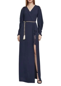 NEW BCBG MAXAZRIA DARK NAVY KOKO DRAPED-SLEEVE GOWN WQR66N14/L533A SZ 4 - Picture 1 of 3