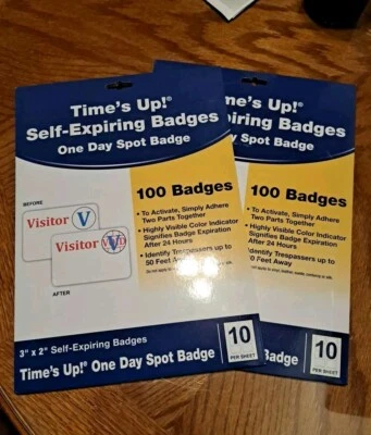 C-Line Time’s Up! Self-Expiring Visitor Badges One-Day Badge 3 x 2 White 2 Boxes - Image 1 of 4