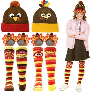 UMEELR 6PCS Turkey Trot Costume Thanksgiving Hats Turkey Socks Sunglasses Tha... - Picture 1 of 7