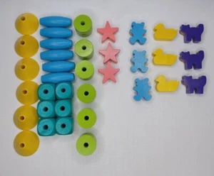 36 Wood Beads Wooden Bead Preschool Beading Fine Motor Skill - Picture 1 of 17
