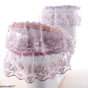 3PCS Lace Toilet Seat Covers Closestool Tank Top Cover Zip Lid Pad Bathroom Home
