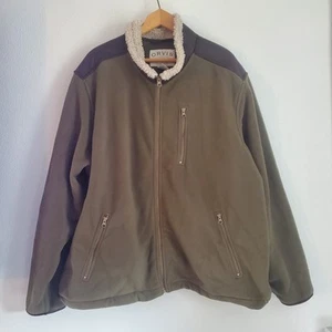 Orvis Fleece Jacket Mens 2XL Green Sherpa Collar Full Zip Pockets Outdoors - Picture 1 of 7