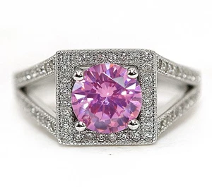 2CT Treated Pink Sapphire & Topaz 925 Genuine Sterling Silver Ring Sz 8 MM4-4 - Picture 1 of 3
