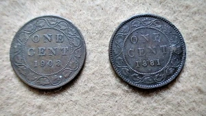 1908 and 1881 H Canada Large One Cent Coin (Both Coins) - Bild 1 von 4