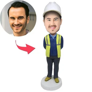 Personalisierte Bauarbeiter Wackelkopf individuelle Figur mit Gravur Text U - Bild 1 von 2