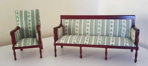 Doll's House Furniture Upholstered Settee and Chair Living Room 1/12th scale - Picture 1 of 4