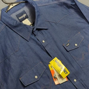Wrangler Shirt Men's 3XT Blue Cowboy Cut Firm Finish Denim Western Snap Work NWT - Picture 1 of 14