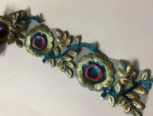 Textile Ethnic Boho Craft Embroidery Trim Floral Mesh 5yd 12” 2 1/2” Wide - Picture 1 of 12