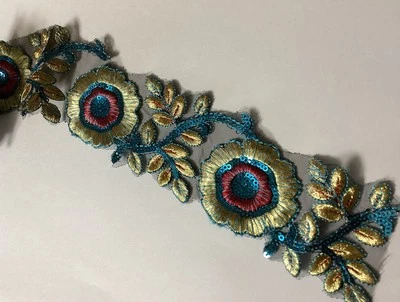 Textile Ethnic Boho Craft Embroidery Trim Floral Mesh 5yd 12” 2 1/2” Wide - Image 1 of 4
