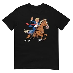 Funny Donald Trump Riding Horse Trump On Horseback T-Shirt - Picture 1 of 17