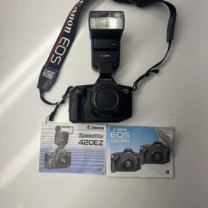 Canon EOS 650 35mm FILM SLR Analog camera w/ EF 35-70mm + Speedlite 420EZ Flash - Picture 1 of 11