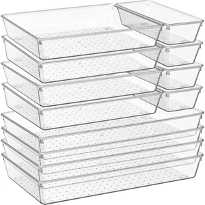 12 Pack Large Clear Plastic Drawer Organizer Trays | MULTI-USE Acrylic Drawer... - Picture 1 of 7