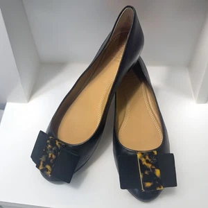 TORY BURCH Chase Leder-Ballerinas Schildpatt Schleife flach schwarz Größe 7 - Bild 1 von 13