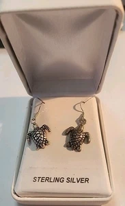 STERLING SILVER SEA TURTLE EARRINGS  - Picture 1 of 1