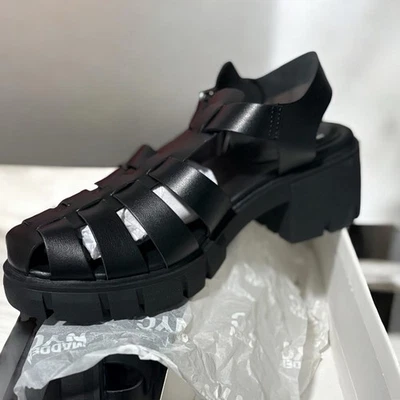 Madden NYC Women Fisherman Block Chunky Heel Sandals Black Size 11 Goth Costume - Image 1 of 4