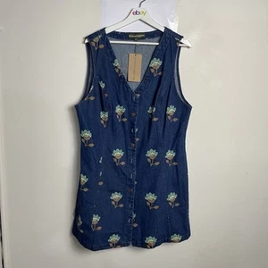 Princess Highway Retro Flora Pinny Denim Dress Size 18 Sleeveless NWT - Picture 1 of 9
