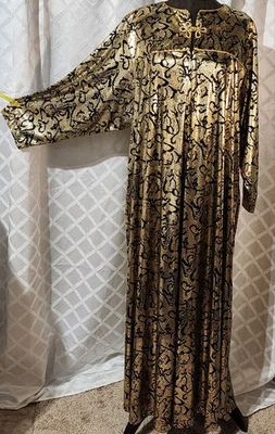 Vestido Lucie Ann VINTAGE Líquido Preto Dourado Metálico Casa Maxi Grande Nunca Usado  - Imagem 1 de 4